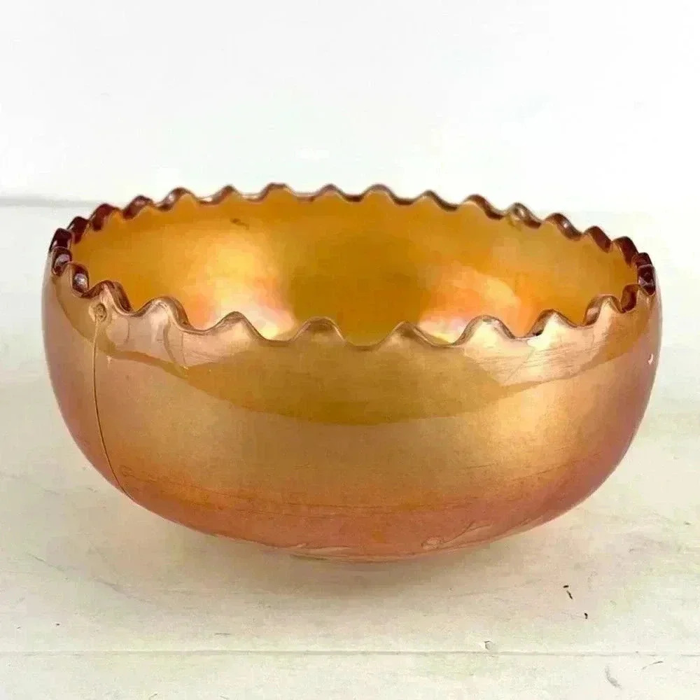 Antique Carnival Glass Golden Grape Rose Bowl 2.5" Tall - Picture 5 of 11